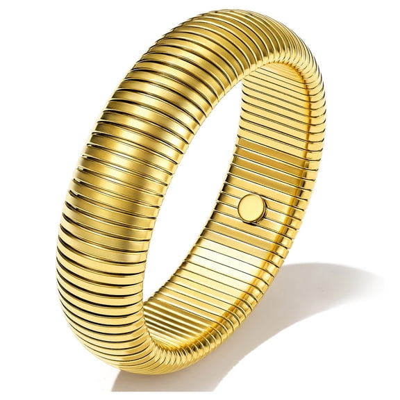 KeyStyle 18K Gold Plated Bangle Bracelets for Women, Adjustable Stretch Twist Bracelets Birthday Jewelry Anniversary Valentine's Day Gift for Wife Girlfriend
