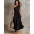 thumbnail image 6 of Womens Black One Shoulder Sleeveless Ruffle Long Maxi Dress for Vacation, 6 of 7