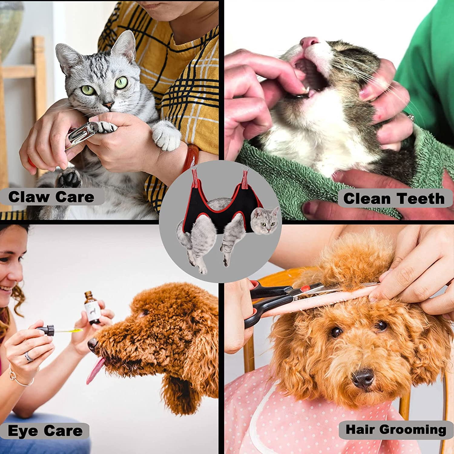 PIPETPET Cat Grooming Hammock Harness for Small Dogs,Pet Hammock Restraint Bag with Nail Clippers Trimmer,Nail File,Dog Grooming Sling for Trimming Nail and Ear/Eye Care(XS Size,6.5")