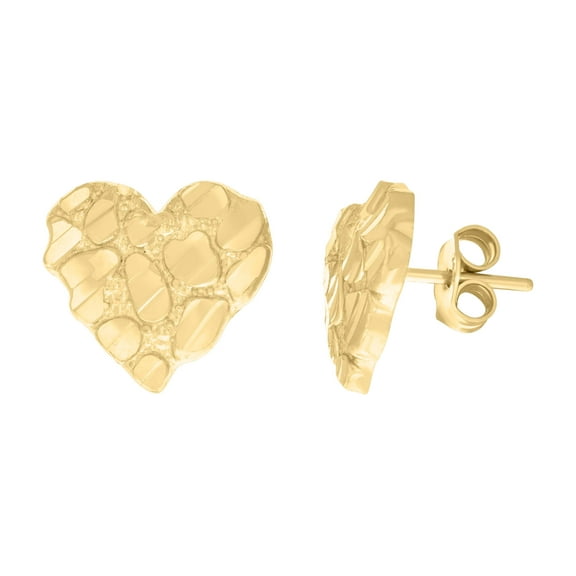 14k Yellow Gold Womens Nugget Heart Stud Earrings