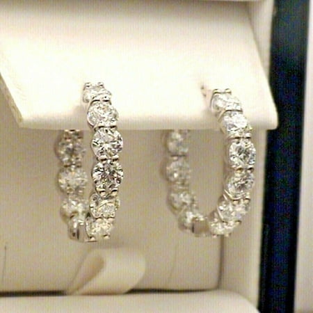 2.30Ct Round Lab Created Diamond Women's Hoop Earrings 14K White Gold Plated