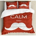 thumbnail image 1 of Keep Calm Queen Size Duvet Cover Set, Ho Ho Ho Quote with the Iconic Santa Mustache Joyful Christmas Feliz Navidad, Decorative 3 Piece Bedding Set with 2 Pillow Shams, Red Coconut, by Ambesonne, 1 of 3