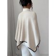 thumbnail image 2 of Women Front‑Tie Wrap Cape Shawl, Contrast‑Trim Poncho Cover‑Up, Versatile Layering Cape for Daily Evening Casual Outfits, 2 of 5