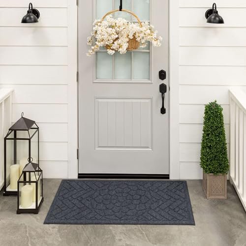Entryway Door Mat 2' X 4' All Weather Outdoor Non Slip Recycled Rubber Doormat, Brick Path Impressions Graphite
