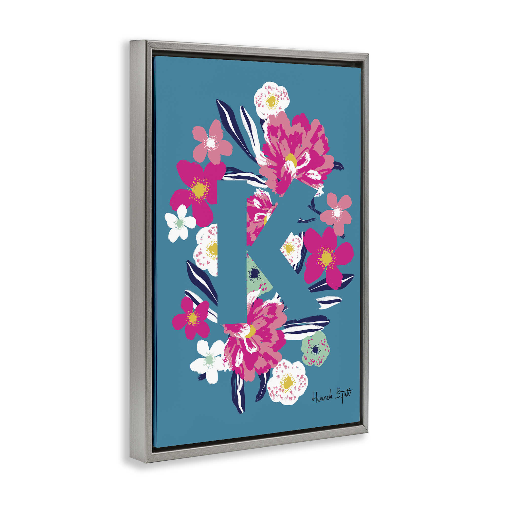 Stupell Industries Floral Bloom Letter K Botanical & Floral Painting Gray Floater Framed Art Print Wall Art, 21 x 31
