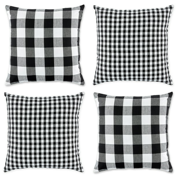 Set Of 4 Black And White Gingham Buffalo Check Pillow Covers 18 Com - Black And White Check Patio Chairs With Cushions