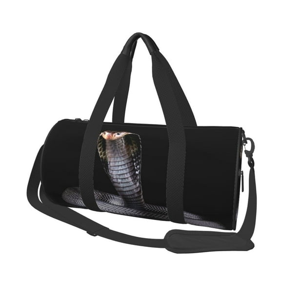 Sikiie Black Cobra Snake Print Duffel Bag, Travel Bag, Sports Gym Bag - Ideal for Sports, Gym, Overnight Stays
