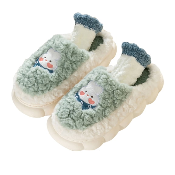 Lovskoo 2024 Men's and Women's Fuzzy Slippers Flat Fluffy Non-Slip Winter Warm House Shoes Linen Comfortable Slippers for Couples Green