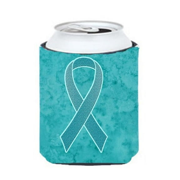 Teal Ribbon for Ovarian Cancer Awareness Can or Bottle Hugger, 12 Oz.