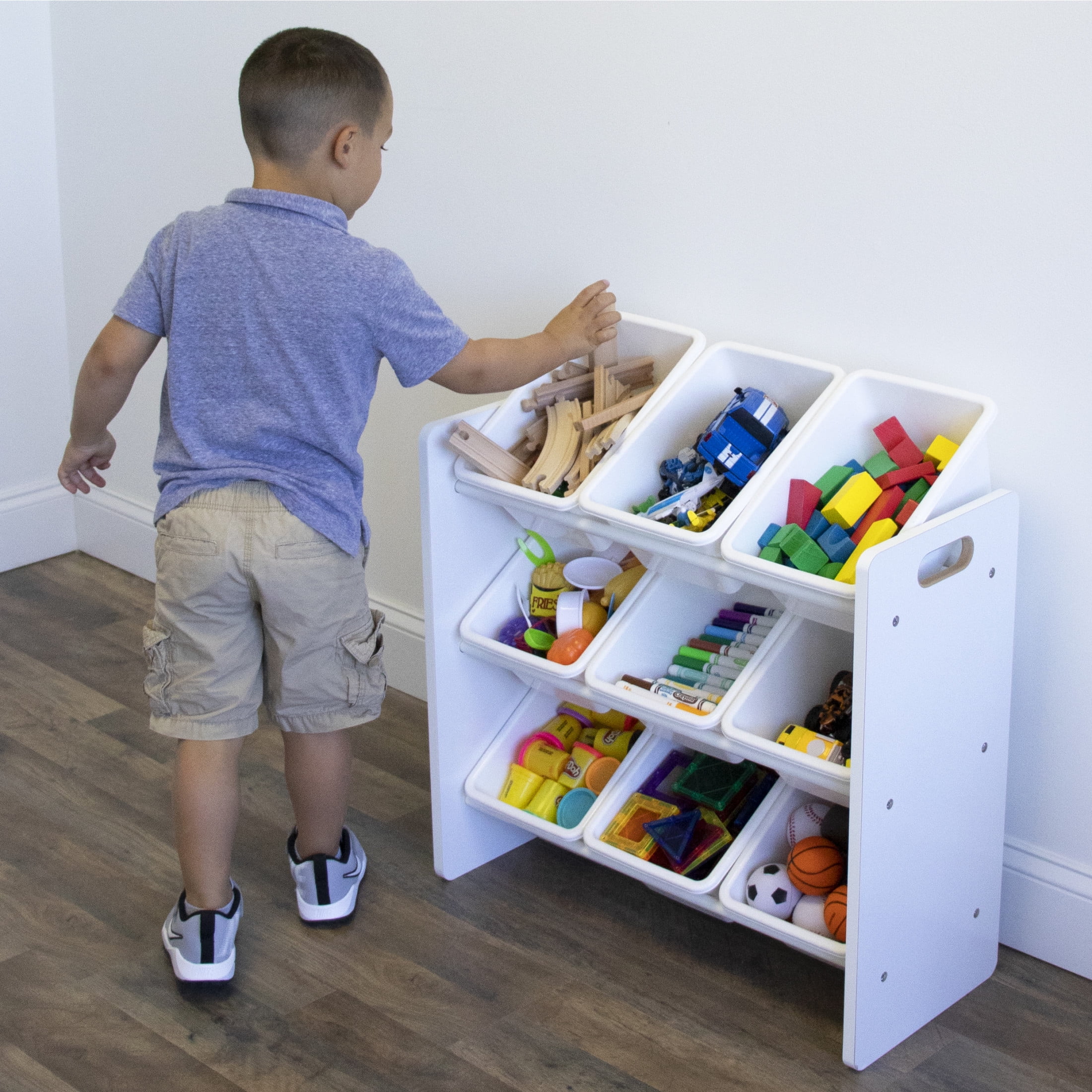 Humble Crew Cambridge Toy Storage Organizer with 9 Plastic Storage Bins, White