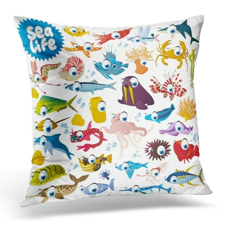 ARHOME Colorful Sea Big of Cute Funny Comic Cartoon Animals Fish Birds and Dinosaurs for Apps Books Stickers Pet Pillow Case Pillow Cover 18x18 (Best Bird App Uk)