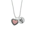 thumbnail image 2 of Delight Jewelry Silvertone Large Pink Enamel Heart with Swirl Border Silvertone Script Initial Disc - G - Charm Necklace, 20"+3", 2 of 4