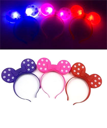 12 Bows LED Headbands Minnie Mouse Light Up Party Rave Costume Flashing Favors