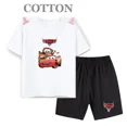 thumbnail image 3 of Conjunto de camiseta y pantalones cortos de verano para niños, camiseta de algodón de manga corta con dibujos de coches y pantalones, conjunto de 2 piezas, ropa para niñas y niños, conjunto para bebés, 3 of 5