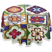 SKYSONIC Mexican Talavera Round Tablecloth 60 inch Waterproof Tablecloth Stain Resistant and Wrinkle Decorative Patio Table Cloths for Kitchen Dinning Room Party Home Garden Picnic