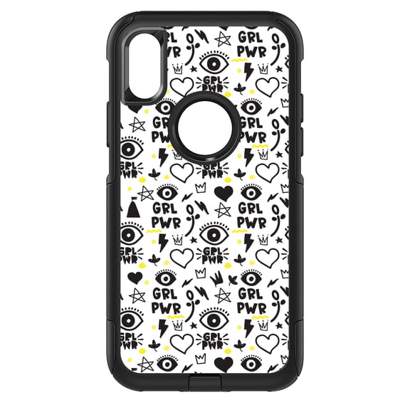 DistinctInk Custom SKIN / DECAL compatible with OtterBox Commuter for iPhone XR (6.1" Screen) - Girl Power - GRL PWR - Yellow Black