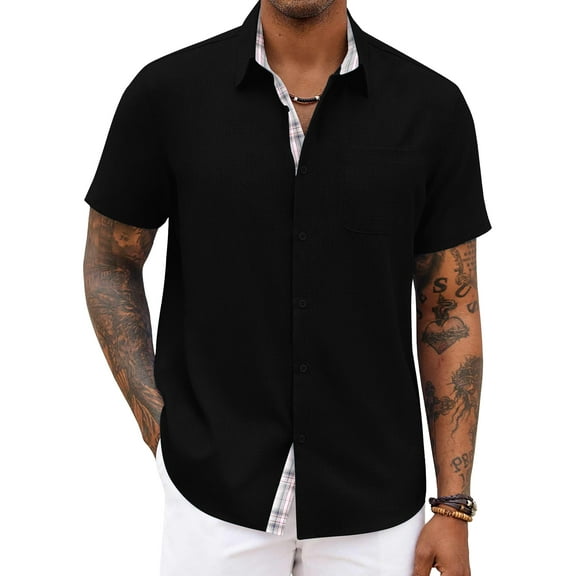 HAOMEILI Men's Button Down Shirts Short Sleeve Casual Shirts Summer Beach Shirts Vacation Wedding Shirts with Pocket