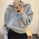 thumbnail image 5 of Suéter de mujer con media cremallera y cuello a rayas, jersey de manga larga, jersey informal para mujer, 5 of 6