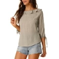 thumbnail image 1 of Blusa de verano de puntos de polka con cuello rizado de media manga para mujeres Inspire Chic en color beige oscuro, 1 of 8