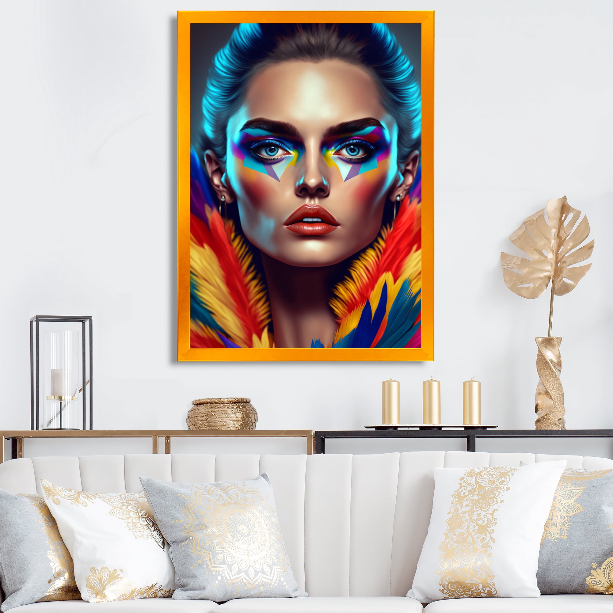 Designart Colorful Sensual Woman In Fur Coat III Framed Wall Art