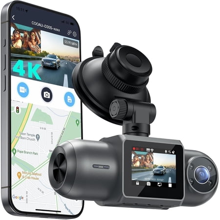 D30S 4K Dash Cam with GPS , Front and Inside Dual 2.5K 1080P, Camera with Night Vision, Supercapacitor, 4 IR LEDs, G-Sensor, Parking Mode, Loop Recording