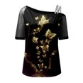 thumbnail image 4 of Gibobby Tirantes Para&nbsp;Camisa Tops estampados a la para mujer, camiseta con hombros descubiertos, camiseta elegante de manga corta con Sexy, blusa holgada（Amarillo， M), 4 of 5