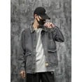 thumbnail image 5 of Abrigo vaquero para hombre, chaqueta vaquera negra tipo cargo, de manga ancha, de una pieza, talla L, para invierno, estilo Joker, informal, moderno, lavado rockero, 5 of 5