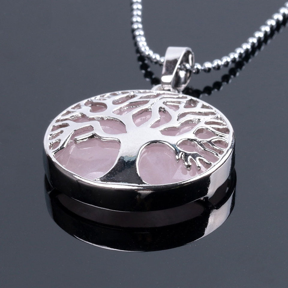 Natural Round Gem Stone Kabbalah Tree of Life Necklaces Pendants