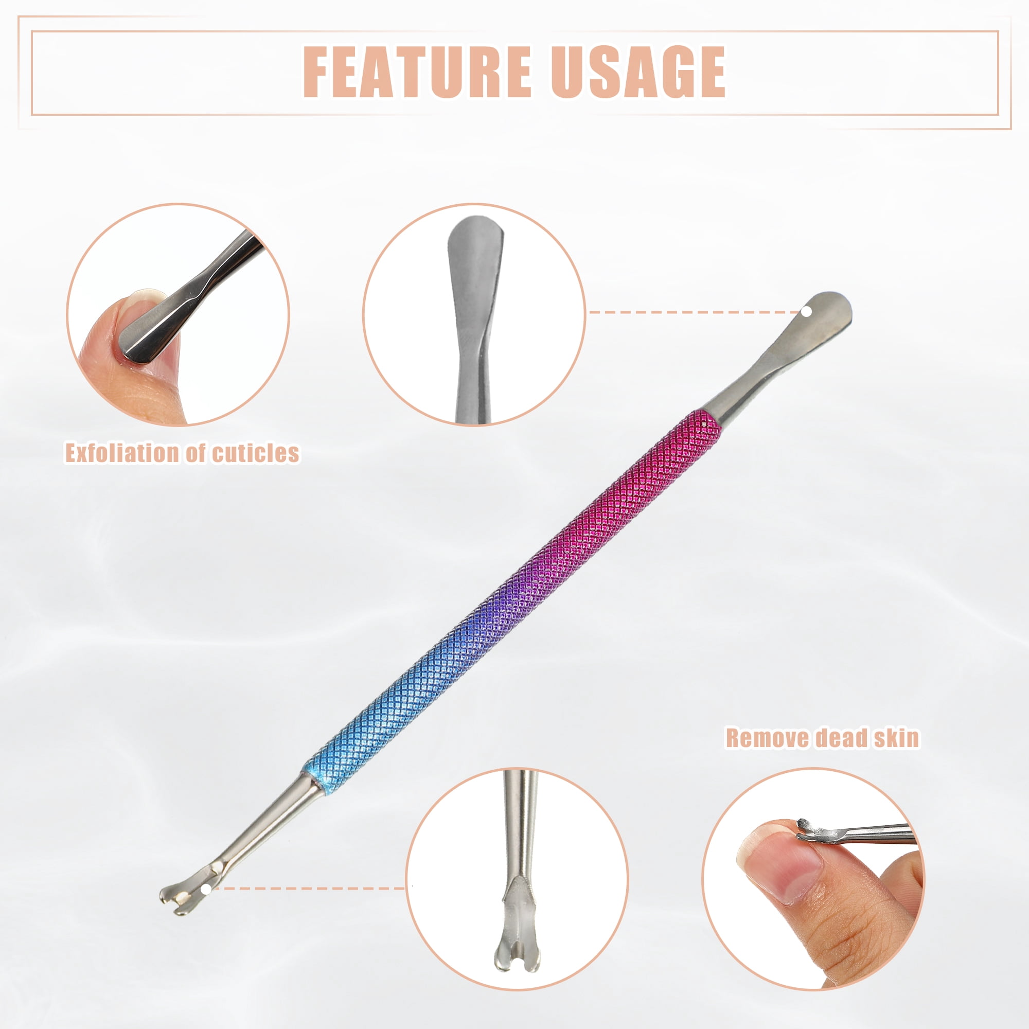 Unique Bargains 3 Pcs Cuticle Pusher Set Stainless Steel Double Head Tool for Nails