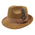 thumbnail image 2 of XIAOCHA Womens Feather‑Bow Fedora Hat Solid Wide‑Brim Hat Outdoor Festival Hat,Khaki, 2 of 4
