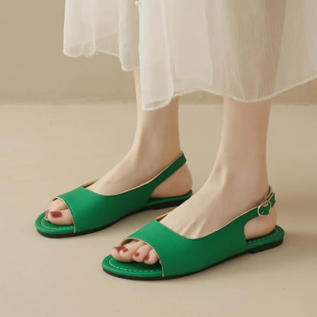 

AXXD Green Sandals for Women 9 Summer New Buckle Fish Mouth Sandals Color Flat Shoes