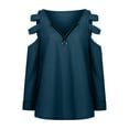 thumbnail image 4 of Usmixi Womens Tops Dressy Casual Soft Knitted Ribbed Quarter Zip Cold Shoulder Strappy Tunic Shirts Solid V-Neck Short Sleeve Summer BlouseBlue m, 4 of 7