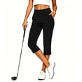 thumbnail image 2 of Golf Athletic Women High Waist Lightweight Stretch Capri Pants, Breathable Cropped Yoga Work Trousers with Storage Pockets Training Outdoor Travel Bottoms Black M(M), 2 of 6