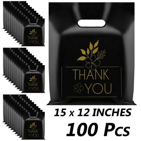 Bocaoying 100 Pcs Thank You Bags Shopping Bags Bulk, 15 x 12 inches Reusable Thank You Bags for Business, Boutique Thicken Shop Bags with Handles for Goodie Bags, Small Business Shopping