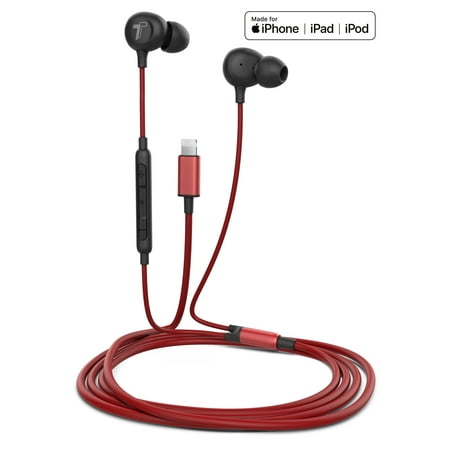 Thore Earphones for iPhone (V60) Wired In Ear Lightning Earbuds (Apple MFi Certified) Headphones with Microphone/Remote for iPhone 13/12/11/Pro Max/Xr/Xs Max/X/8/7 - Red