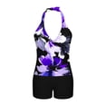 thumbnail image 4 of HAOTAGS Women's Tankini, Solid Color Large Sizes Adjustable Halter Built - in Bra Pads Purple 3XL, 4 of 6