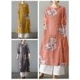 thumbnail image 3 of Vestido vintage de manga larga para mujer con bolsillos Vestido informal suelto con estampado f CACAGOO Vestido, 3 of 7