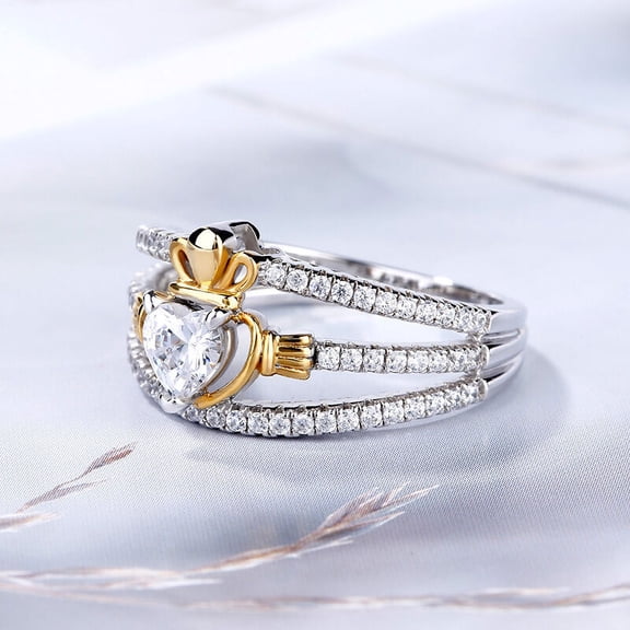 Eclet Jewels 14K White Gold Over Wedding Anniversary Ring - Heart Cut Excellent 2.4 Ct Diamond Ring For Women's - Unique Heart Shape Diamond Claddagh Ring for Women's - New Year Gifts for Her