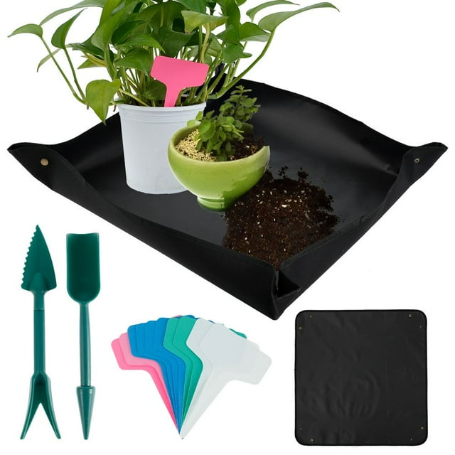 Plant Repotting Mat with Labels and Transplanting Tools Waterproof Oxford Cloth Planting Operation Mat with Leak-proof Design Portable Plant Repotting Pad for Indoor Garden Plant