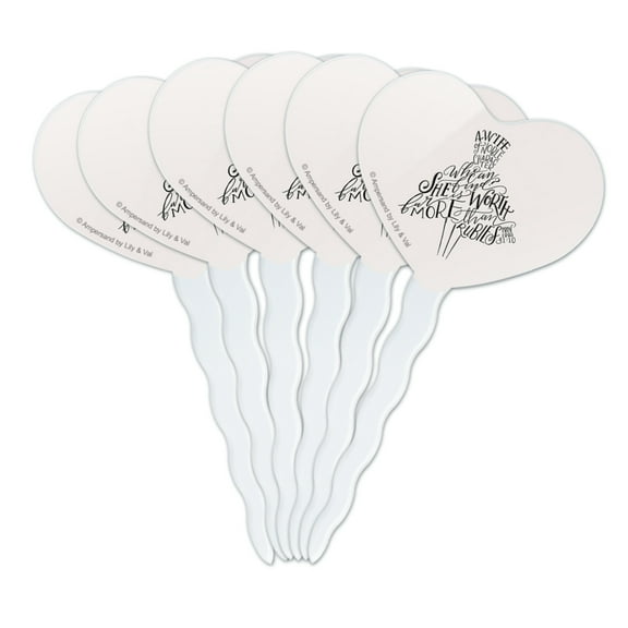 A Wife of Noble Character Proverbs Dress Heart Love Cupcake Picks Toppers Decoration Set of 6