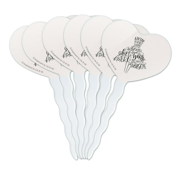 A Wife of Noble Character Proverbs Dress Heart Love Cupcake Picks Toppers Decoration Set of 6