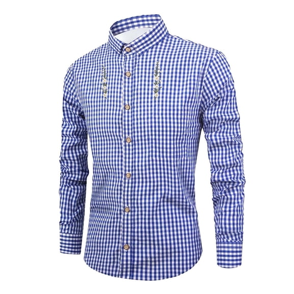 Oktoberfest Bavarian Shirt Men Multicolor Plaid Embroidered Button Down Shirt for Festive Stand Collar Tee Alternative with Unique Pattern Shirt Tops
