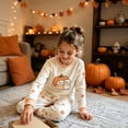 thumbnail image 4 of JIAYUE Girls Halloween Pajama 2 Piece Set Striped Print Crew Neck Long Sleeve Tops And Pants Loungewear for Baggy Casual NightWear,110 4Y, 4 of 8