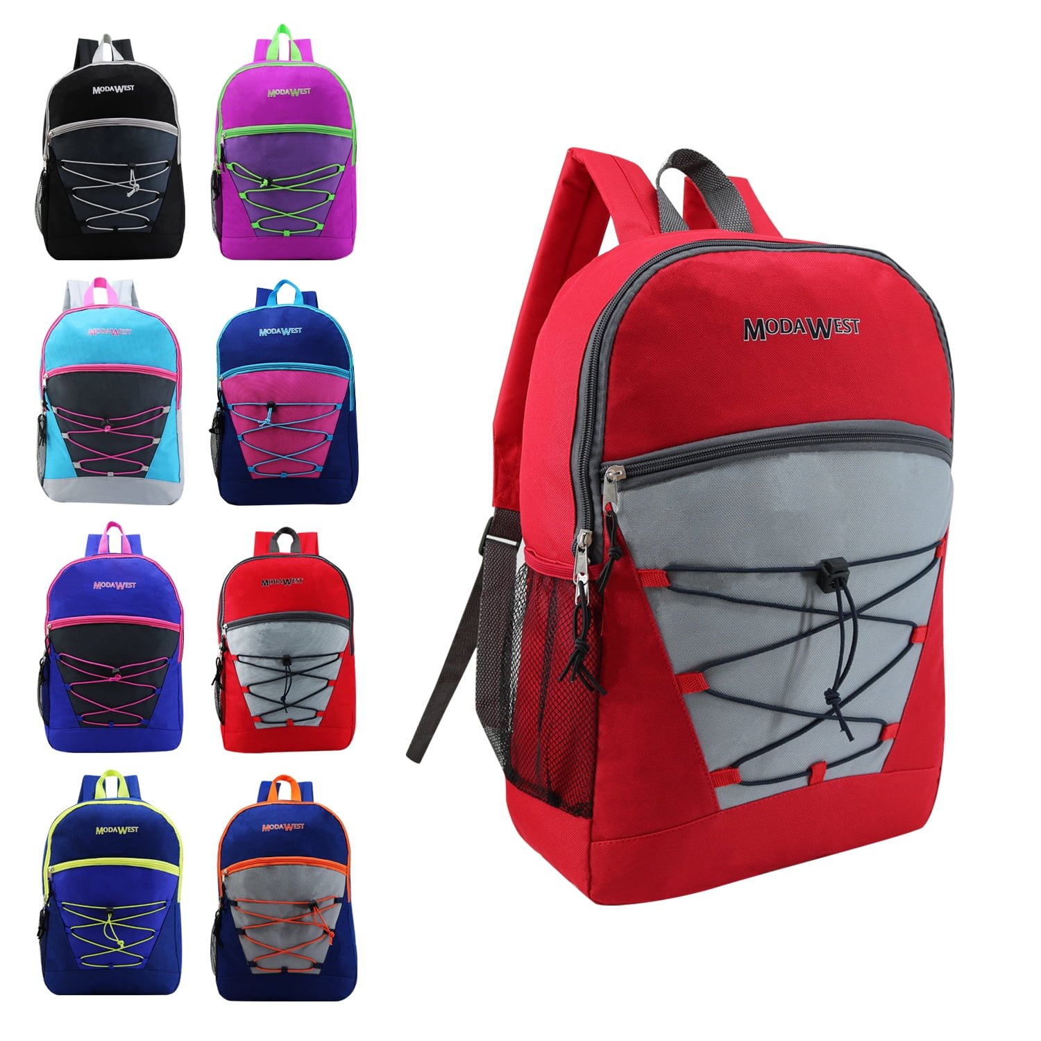 24 Pack - 17 Inch Classic Wholesale Bungee Backpacks in Assorted Colors ...