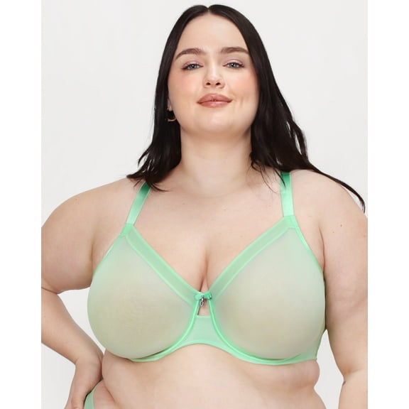 Sheer Mesh Full Coverage Unlined Underwire Bra - Appletini