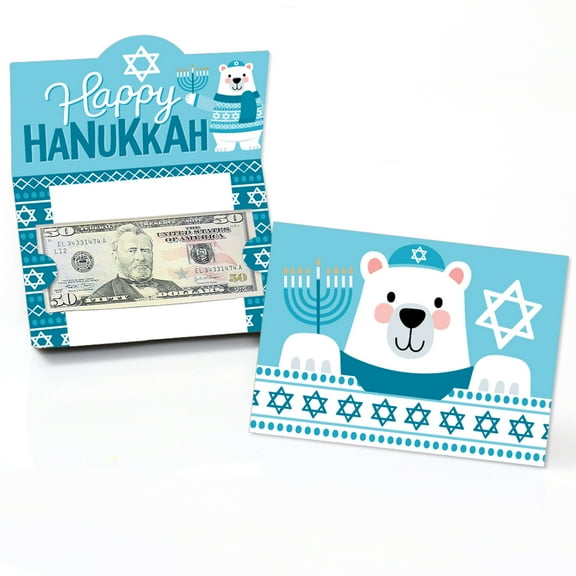 Big Dot of Happiness Hanukkah Bear - Chanukah Holiday Sweater Party Money and Gift Card Holders - Set of 8