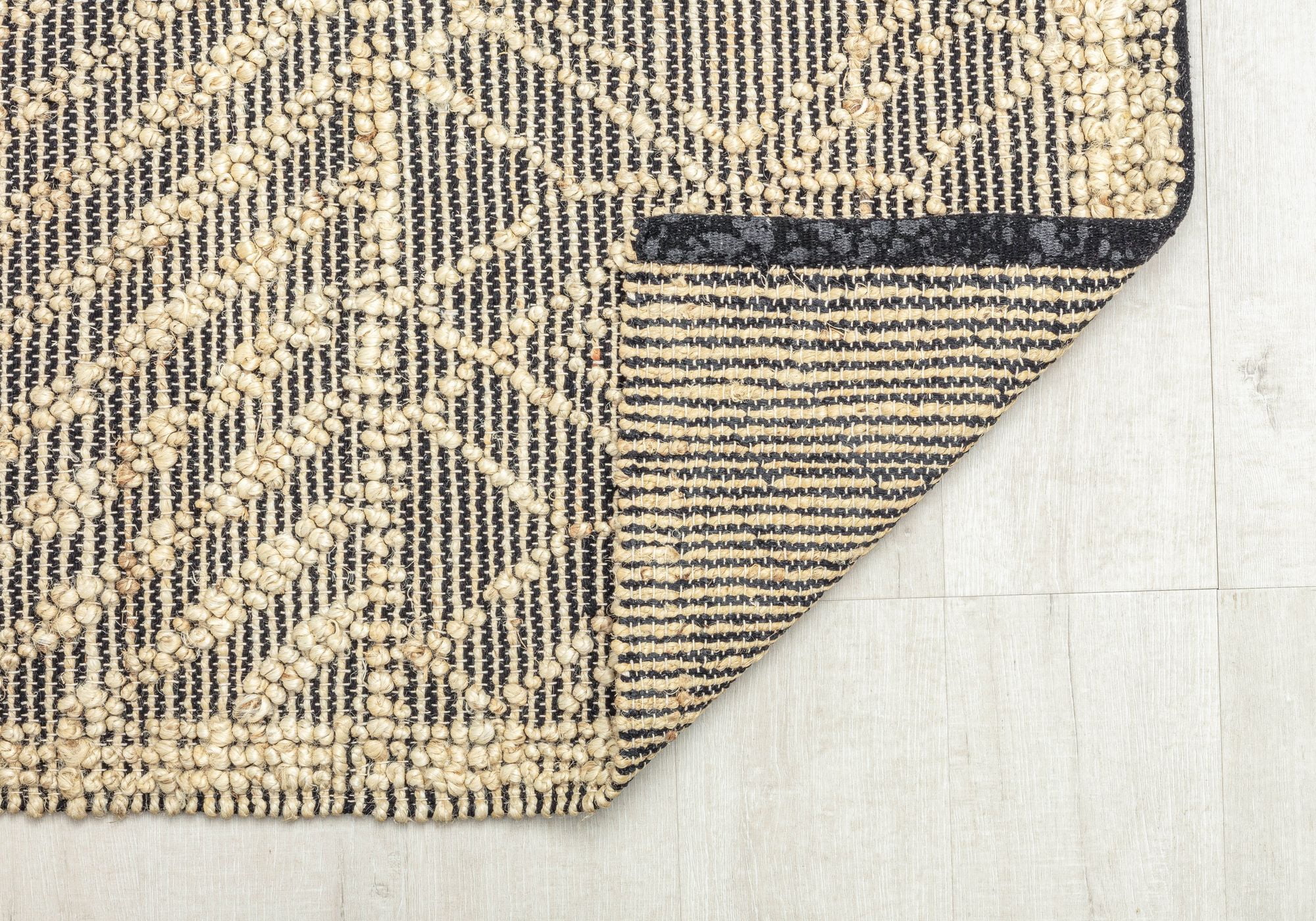 Rugs America Knotted Black AC10A Geometric /Textured Bohemian Cream Area Rug, 2’0”x3’0”