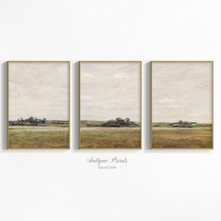 UNFFRAMED Neutral Landscape 3 Pieces Wall Art, Vintage Country Set Split Posters, Countryside, Rustic Farmhouse Decor Set 3 Prints 8x12