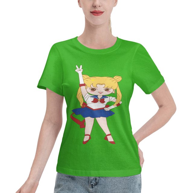 T-Shirt Basique à Manches Courtes pour Femmes Sailor Moon Édition Q Tsukiha
