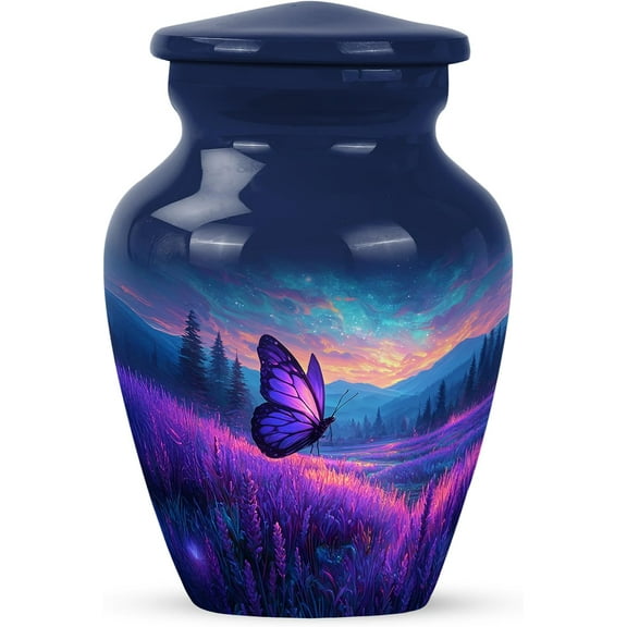 Purple Butterfly Small Urns for Human Ashes Keepsake, Cremation Urn for Human Ashes Adult Male, Burial Urn for Ash Adult Male, Urns for Human Ash Female (Size 3inch Set of 1)